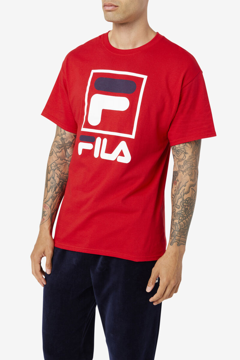 Fila Stacked Shirt T-shirt Herr Röda Vita Marinblå | zvQ6EL2LNjf