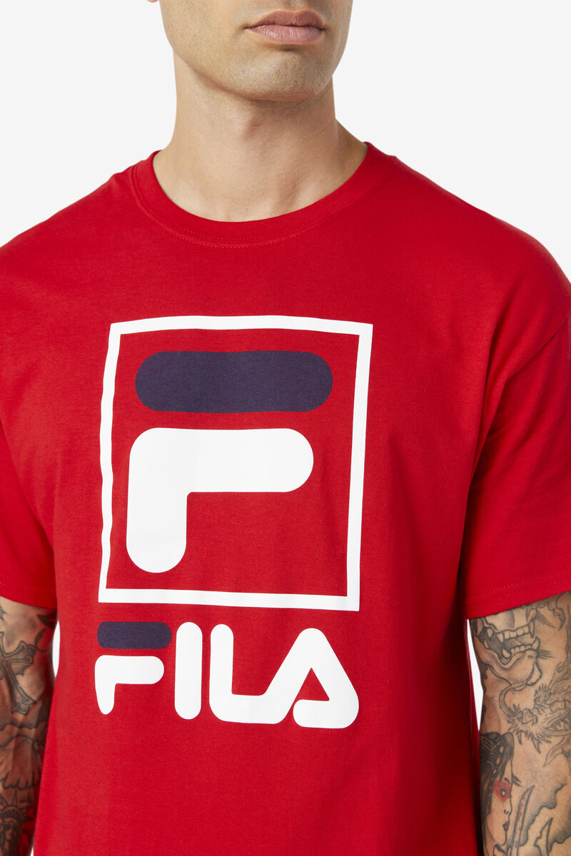 Fila Stacked Shirt T-shirt Herr Röda Vita Marinblå | zvQ6EL2LNjf