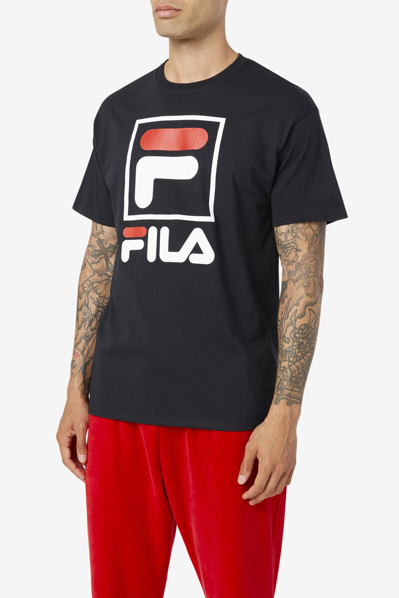 Fila Stacked Shirt T-shirt Herr Svarta Vita Röda | VkKIZfn8owu