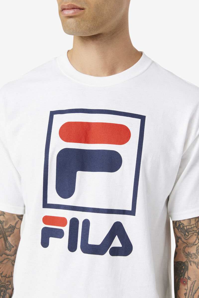 Fila Stacked Shirt T-shirt Herr Vita Marinblå Röda | qaWRoBceWVo