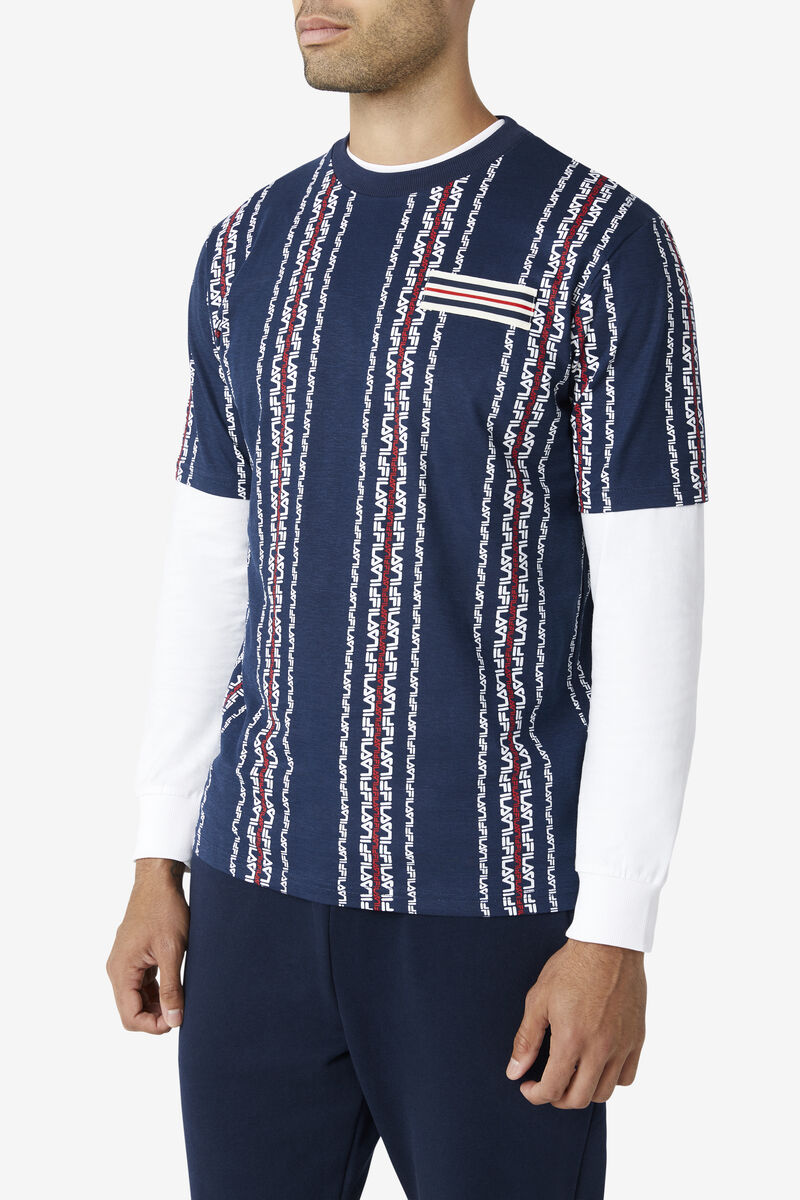 Fila Steffan T-shirt Herr Marinblå Röda | CRQxgQrrfaj