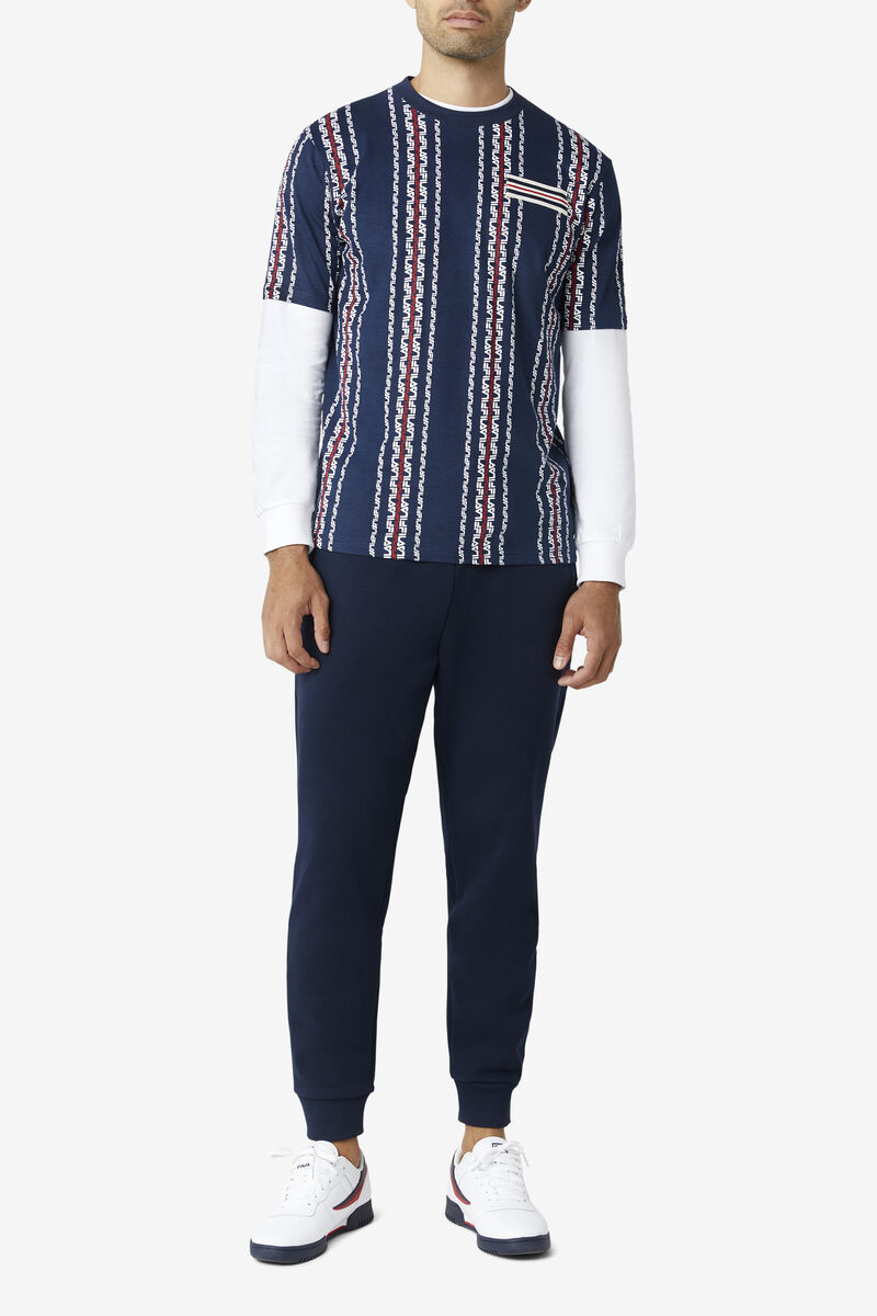 Fila Steffan T-shirt Herr Marinblå Röda | CRQxgQrrfaj