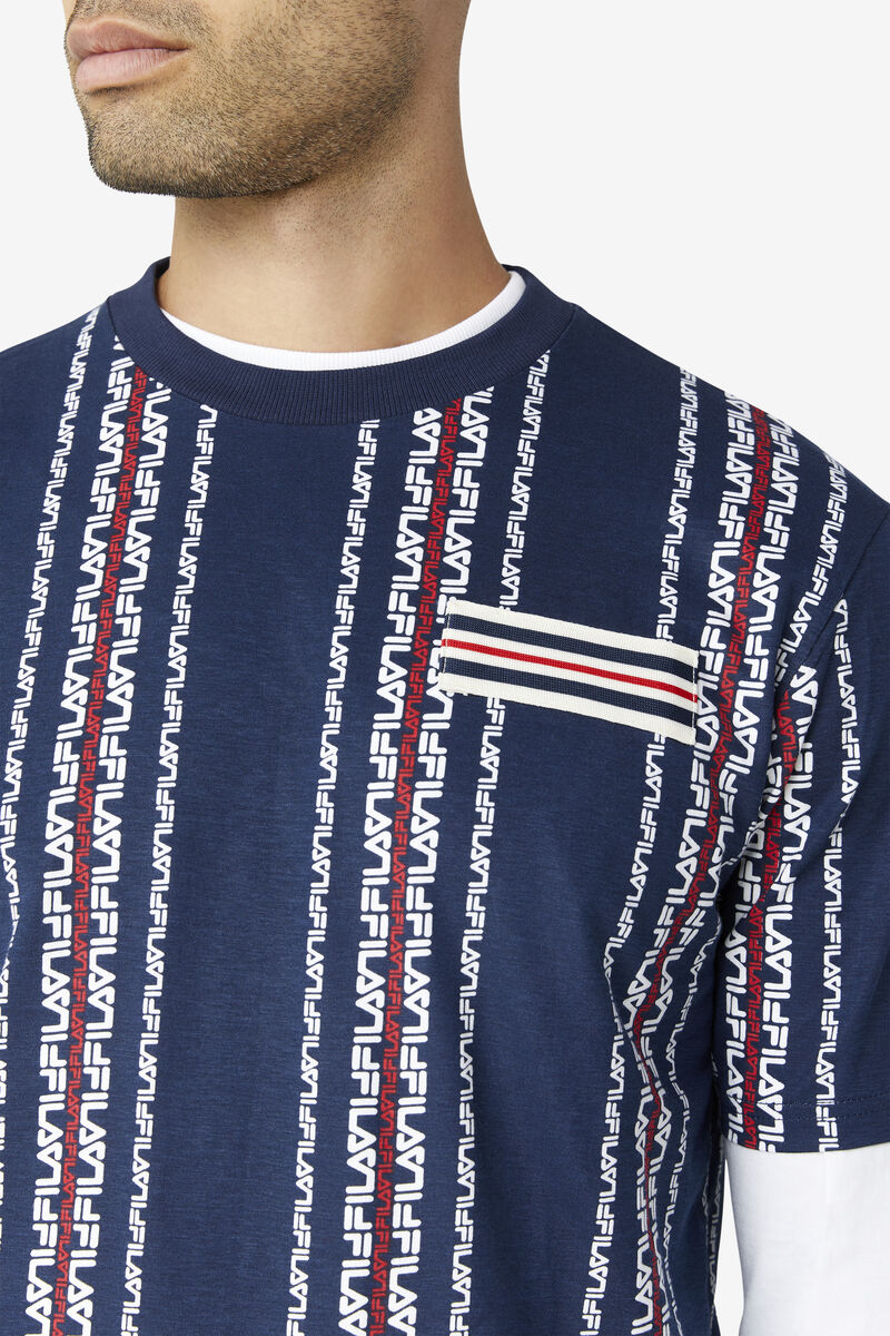 Fila Steffan T-shirt Herr Marinblå Röda | CRQxgQrrfaj