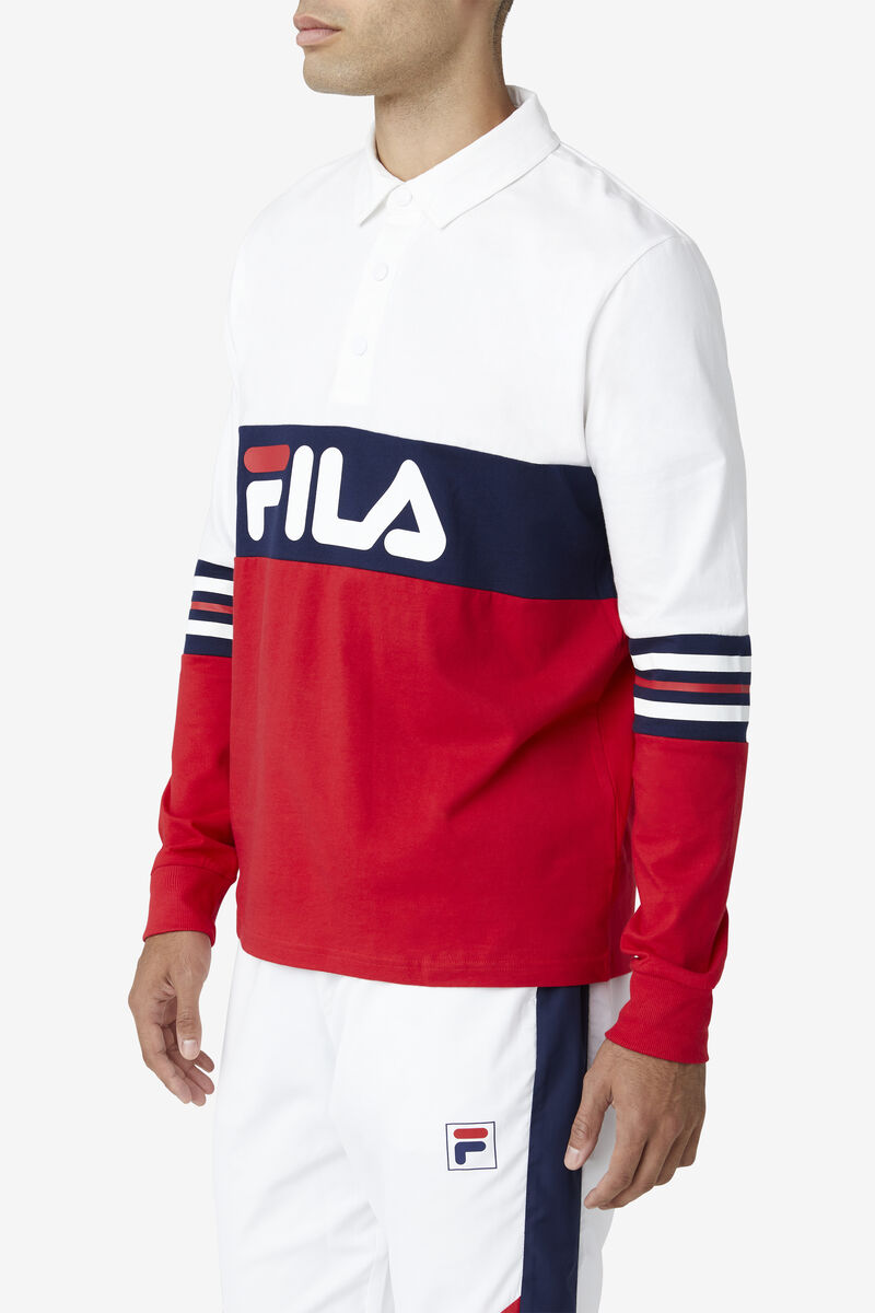 Fila Syd Long Sleeve Polo Polo Shirt Herr Vita Röda Marinblå | kSN6UIfmdDy