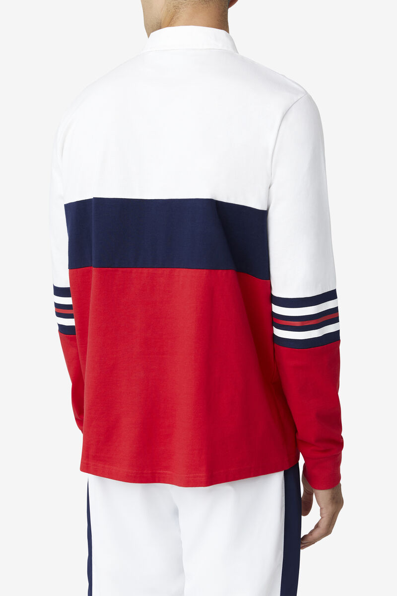 Fila Syd Long Sleeve Polo Polo Shirt Herr Vita Röda Marinblå | kSN6UIfmdDy
