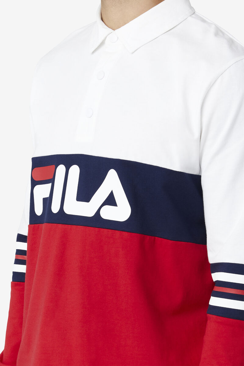 Fila Syd Long Sleeve Polo Polo Shirt Herr Vita Röda Marinblå | kSN6UIfmdDy