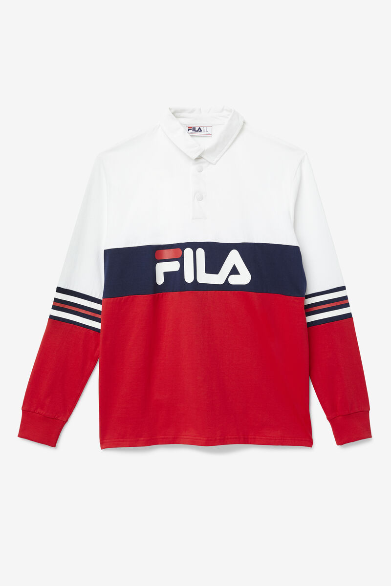 Fila Syd Long Sleeve Polo Polo Shirt Herr Vita Röda Marinblå | kSN6UIfmdDy