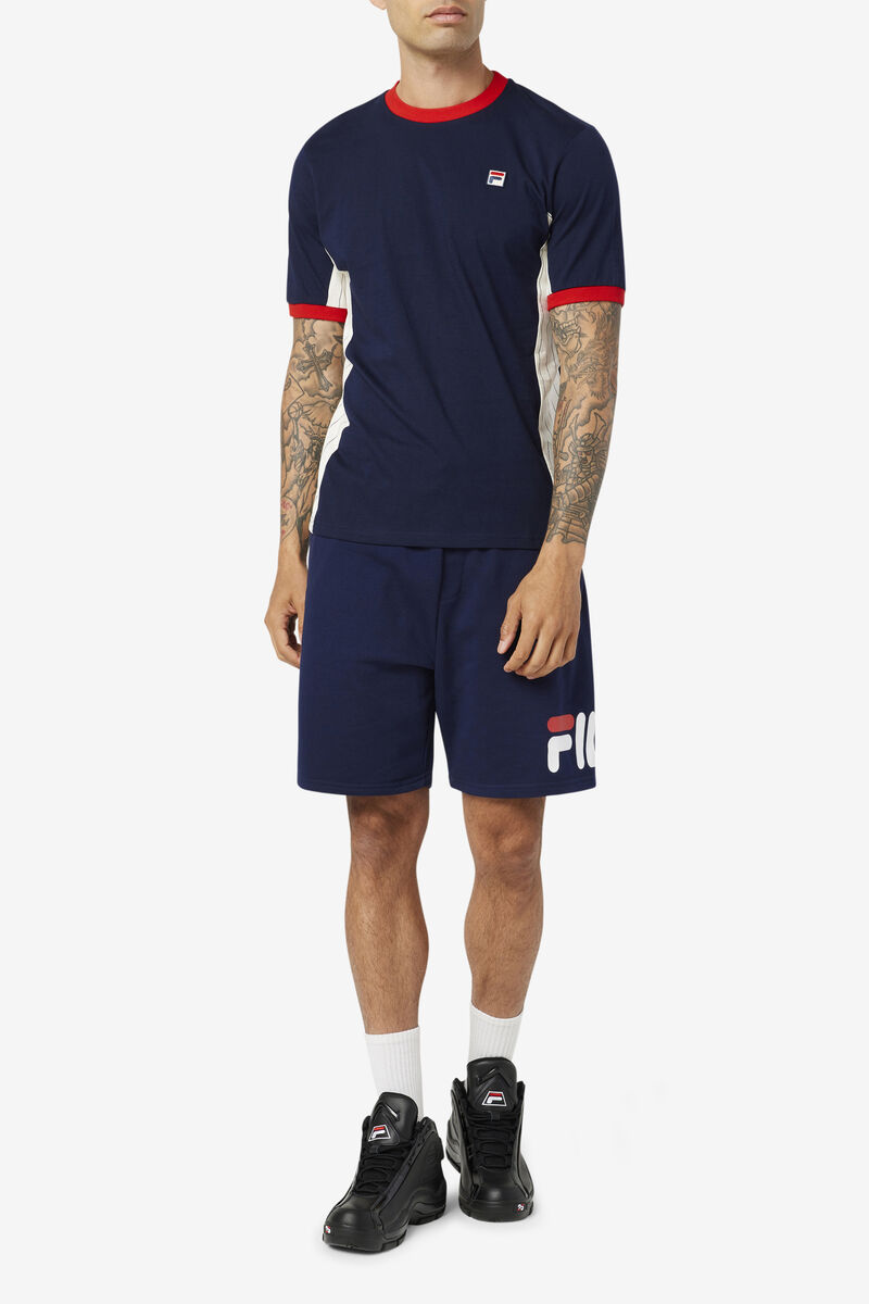 Fila Warner T-shirt Herr Marinblå Vita Röda | GZ3LtH8w9Rx
